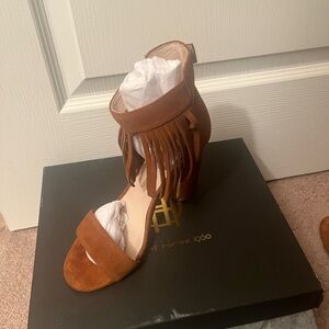House of Harlow 1960 Brown Stiletto Fringe Sandals